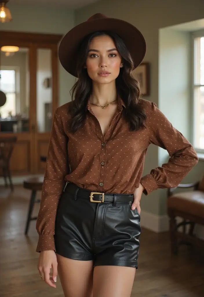 25 Black Leather Shorts Outfit That Flatter Every Figure - 10. Vintage Inspired Look