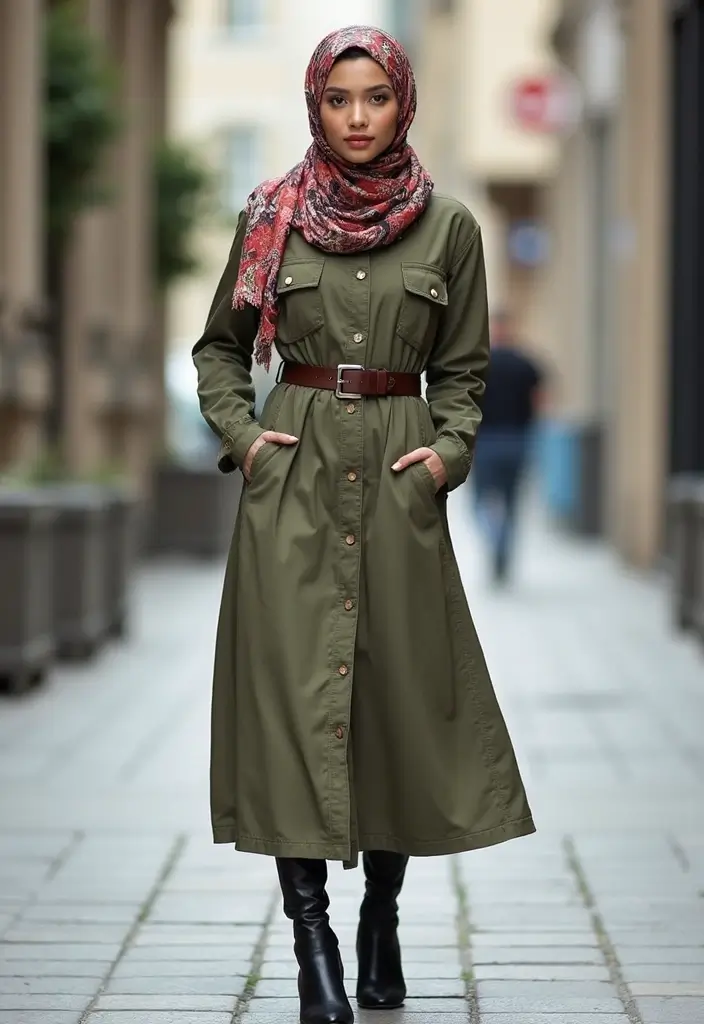 25 Chic Hijab Outfit Aesthetic To Copy Right Now - 13. Stylish Utility Dresses