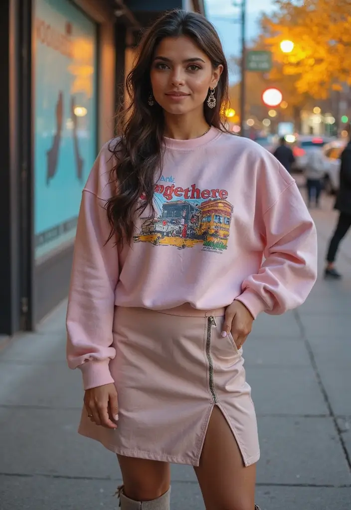 25 Chic Hijab Outfit Aesthetic To Copy Right Now - 20. Graphic Sweatshirts and Midi Skirts