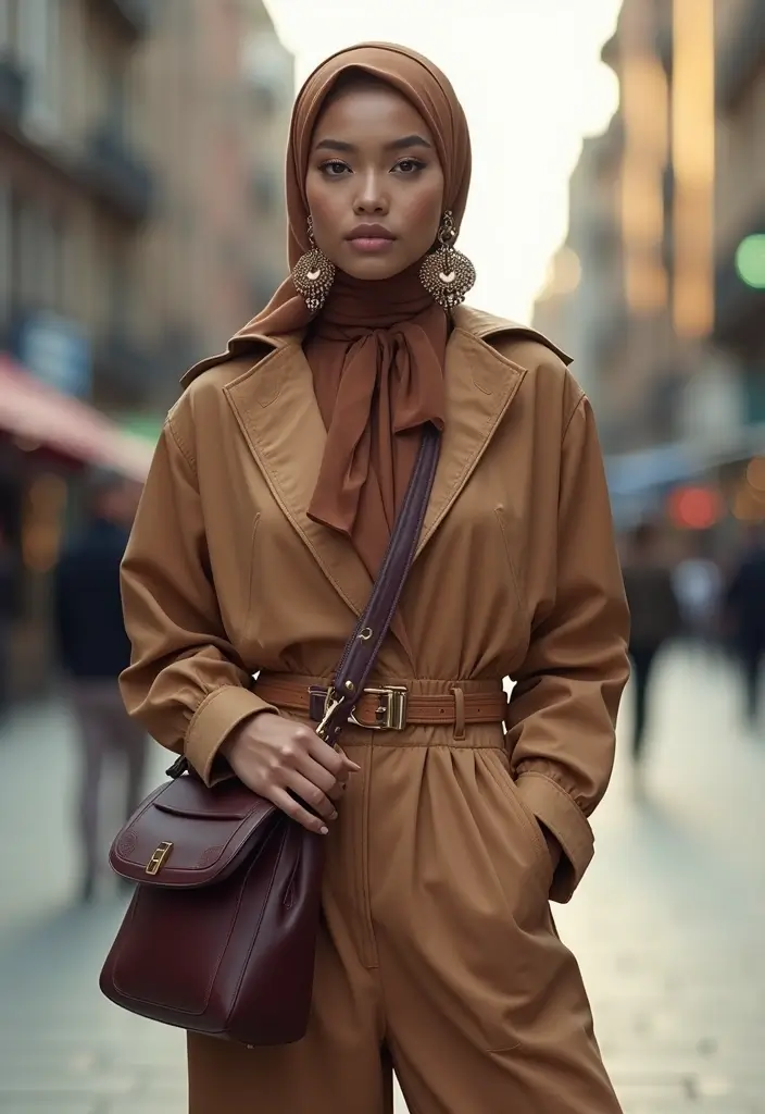 25 Chic Hijab Outfit Aesthetic To Copy Right Now - 25. Fashion-Forward Outfits with Unique Accessories