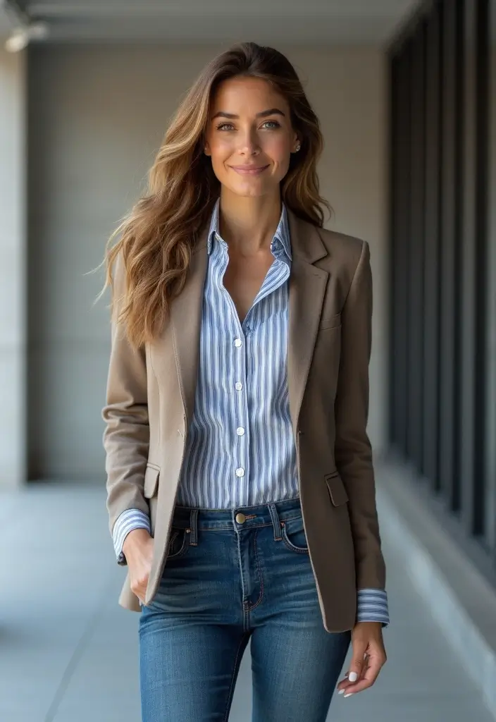 25 Striped Shirt Outfit Styling Tips To Wear With Confidence - 20. Smart Casual: Striped Shirt with a Blazer