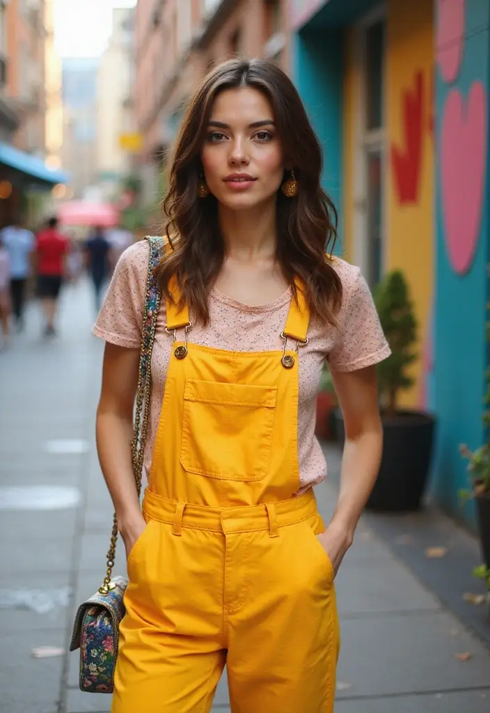 25 Trendy New Year Outfits To Refresh Your Closet - 10. Brightly Colored Overalls