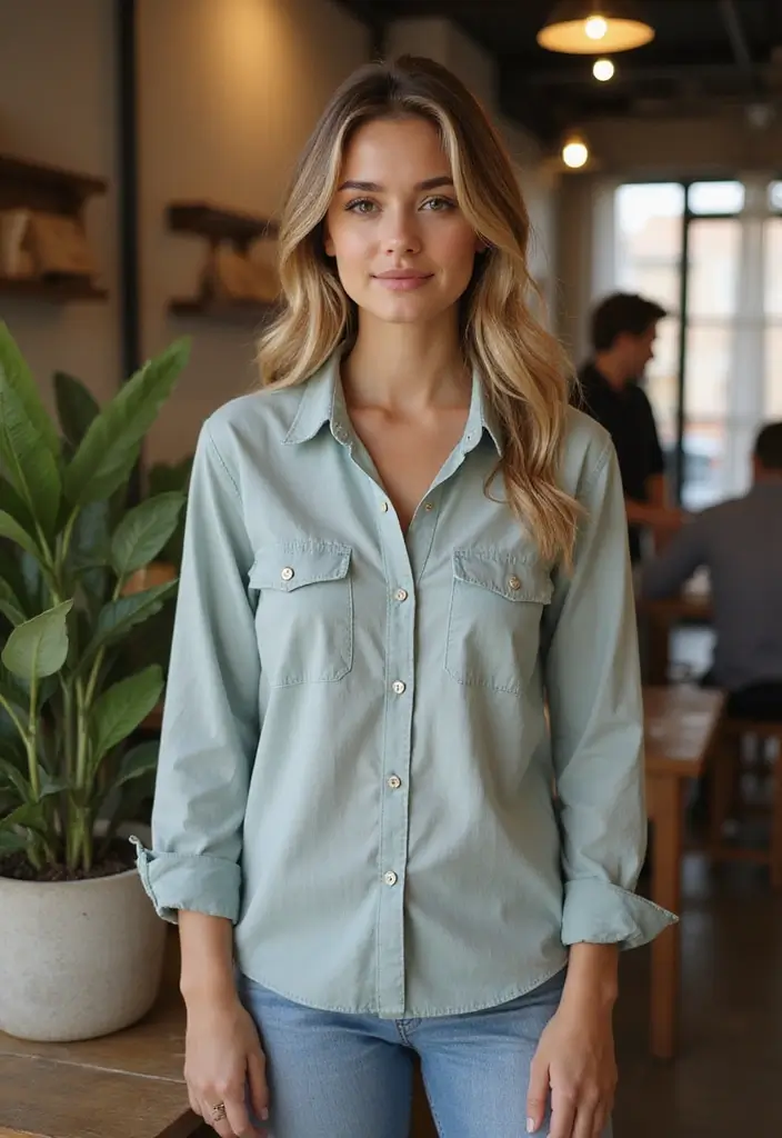 25 Trendy New Year Outfits To Refresh Your Closet - 24. Casual Button-Up Shirt