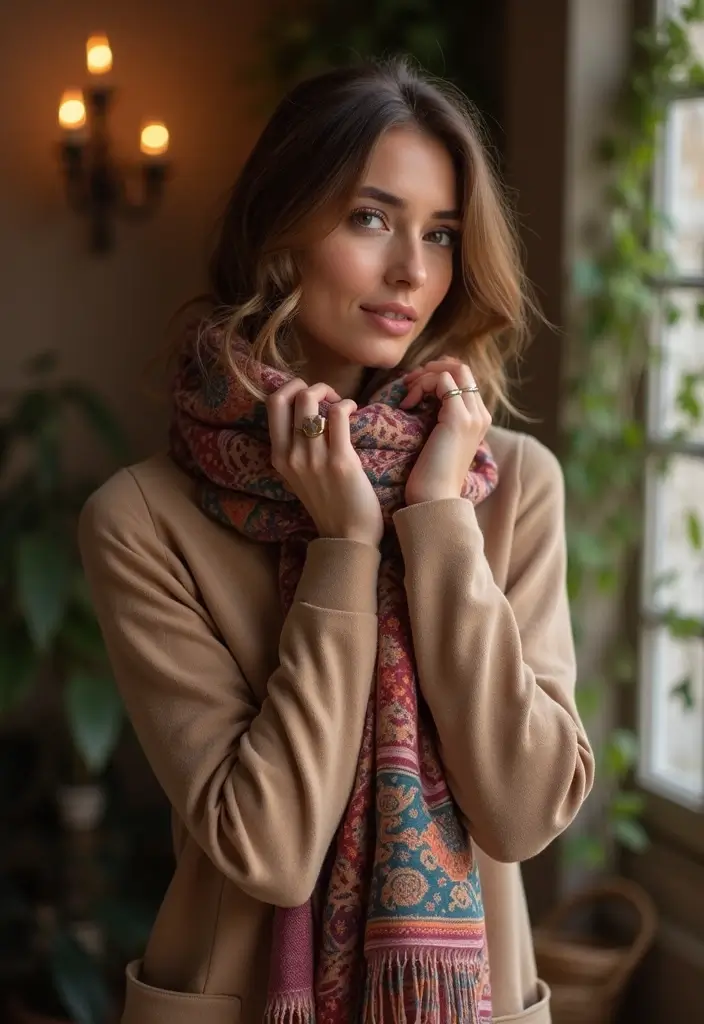 25 Trendy New Year Outfits To Refresh Your Closet - 25. Stylish Printed Scarf