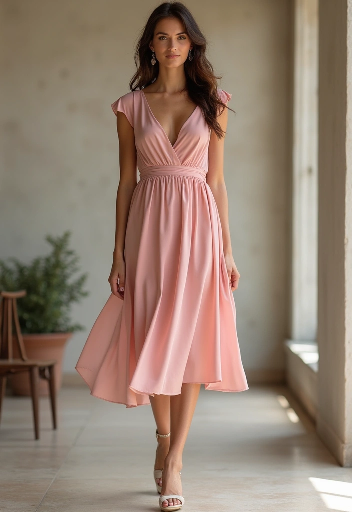 26 Pink Party Outfits That Flatter Every Figure - 12. Feminine Pink Midi Dress