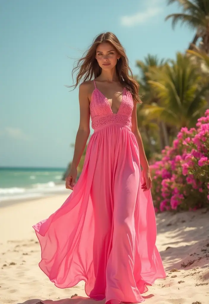 26 Pink Party Outfits That Flatter Every Figure - 4. Vibrant Pink Maxi Dress