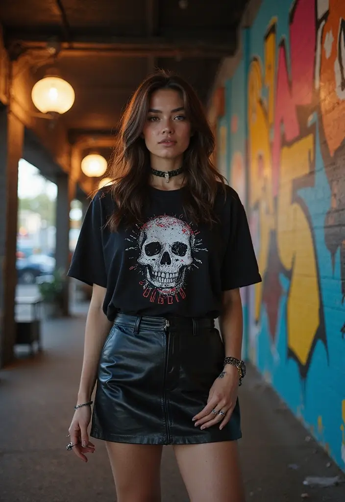 26 Stylish Night Out Outfit Summer For Every Occasion - 5. Edgy Look with a Leather Skirt