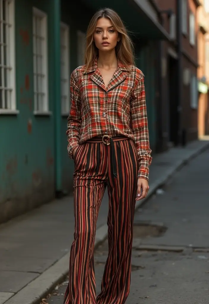 26 Trendy Checked Shirt Outfits To Refresh Your Closet - 20. Mixed Patterns