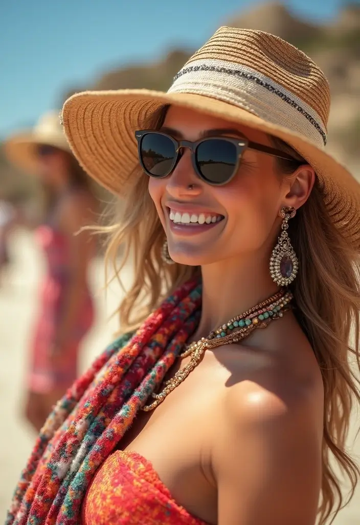 26 Winter Beach Outfit Styling Tips To Wear With Confidence - 20. Brighten Up with Colorful Accessories