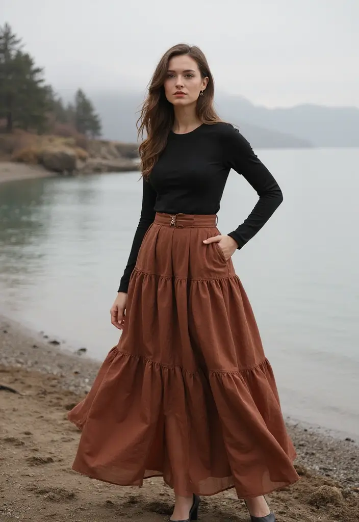 26 Winter Beach Outfit Styling Tips To Wear With Confidence - 21. Flowy Skirts for Casual Elegance