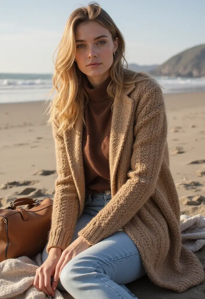 26 Winter Beach Outfit Styling Tips To Wear With Confidence - 22. Texture on Top: Cozy Knitwear