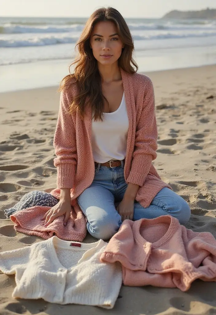 26 Winter Beach Outfit Styling Tips To Wear With Confidence - 24. Layering with Cardigans