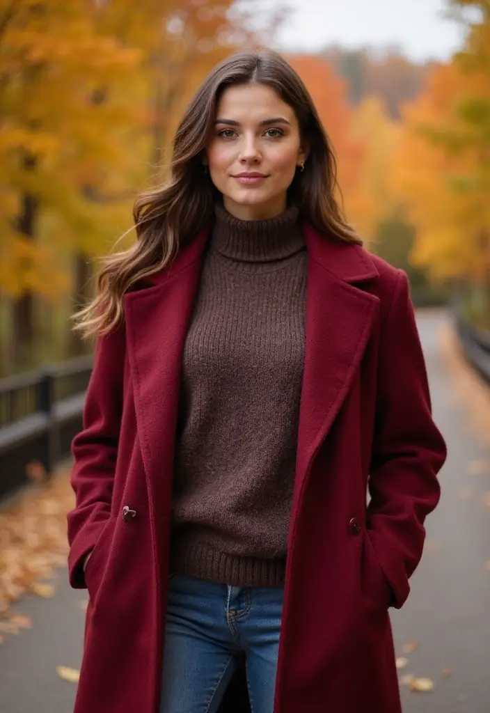 27 Chic Wine Red Outfit To Copy Right Now - 17. Wine Red for Layering with Outerwear