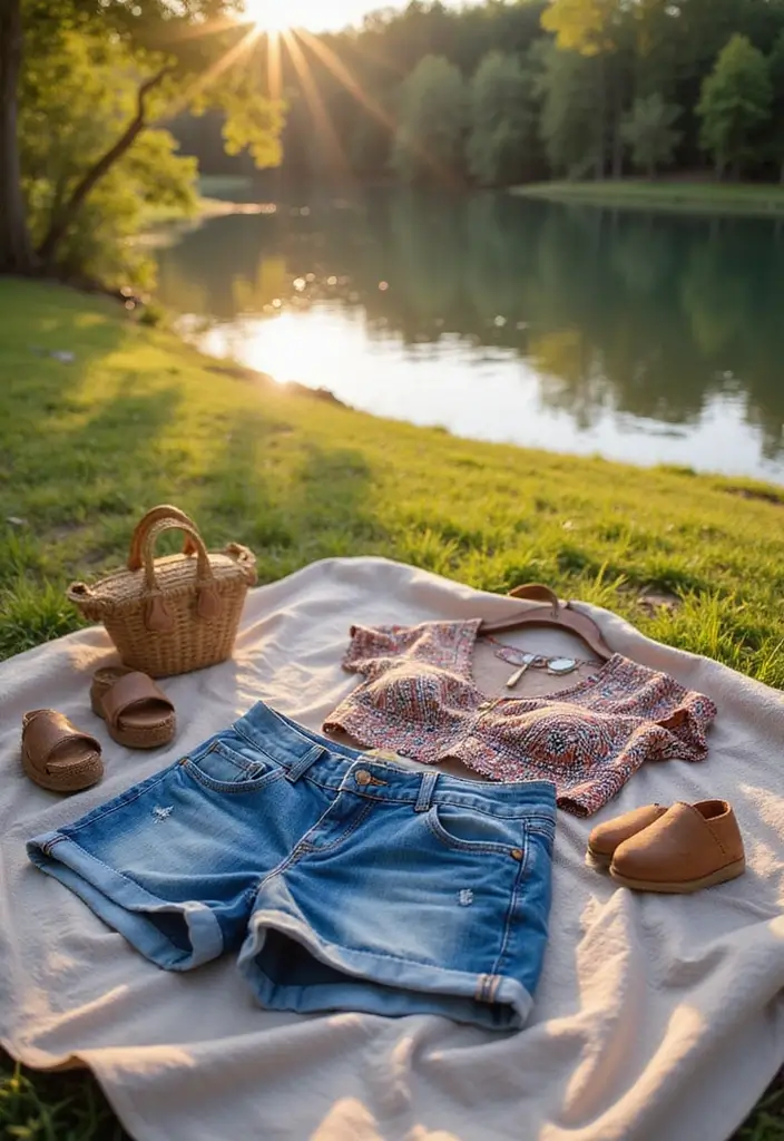 27 Fresh Lake Day Outfit Ideas You Need To Try - 13. Patchwork Denim Shorts
