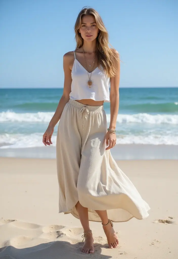 27 Fresh Sea Outfit Summer Ideas You Need To Try - 14. Comfortable Ankle-Length Skirts