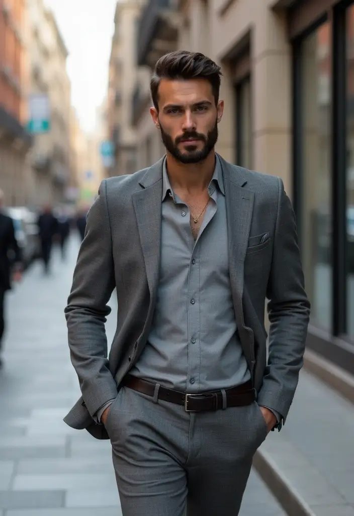 27 Grey Shirt Outfit Men Inspirations For Real Life - 24. Grey Blazer over a Casual Grey Shirt