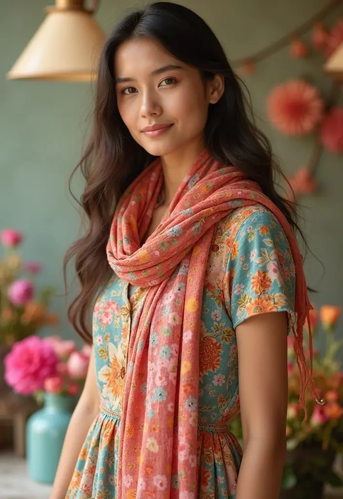 27 Spring Brunch Outfit Looks That Will Upgrade Your Wardrobe - 12. Patchwork Dress with Recycled Fabric Scarf
