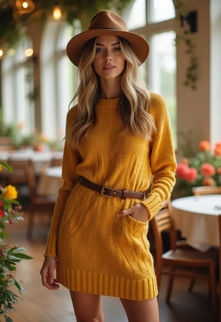 27 Spring Brunch Outfit Looks That Will Upgrade Your Wardrobe - 23. Sweater Dress with Sustainable Belt