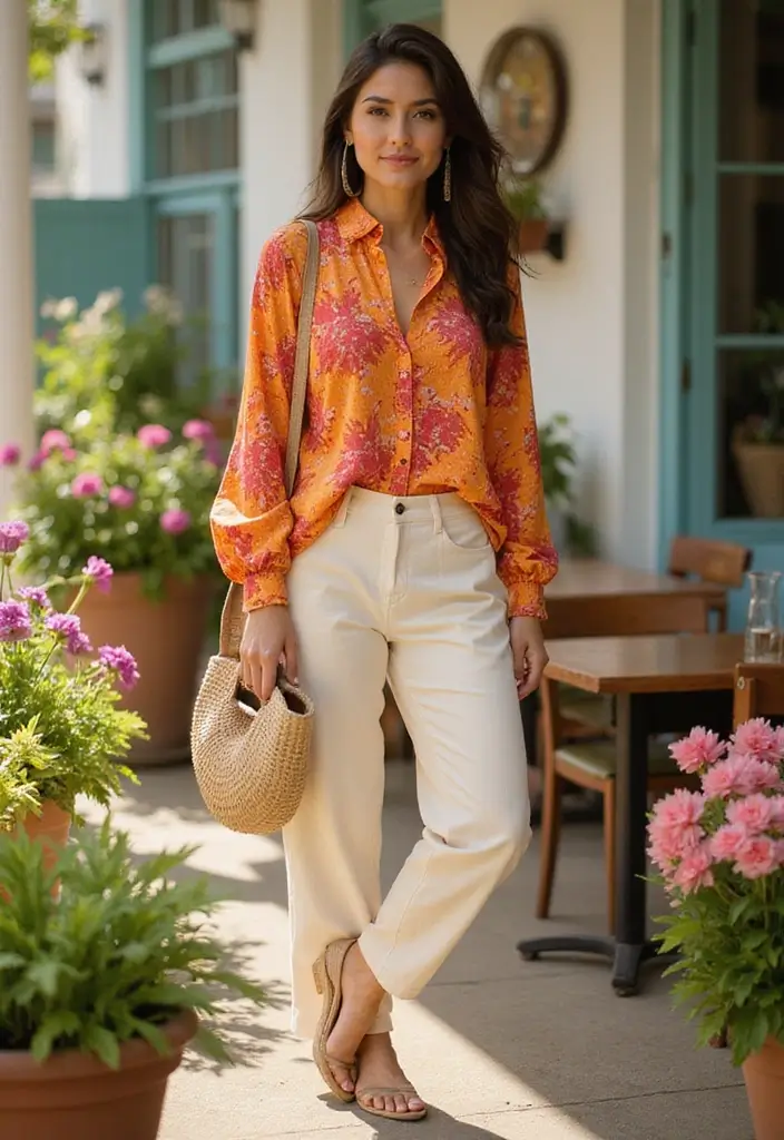 27 Spring Brunch Outfit Looks That Will Upgrade Your Wardrobe - 8. Statement Top with High-Waisted Trousers