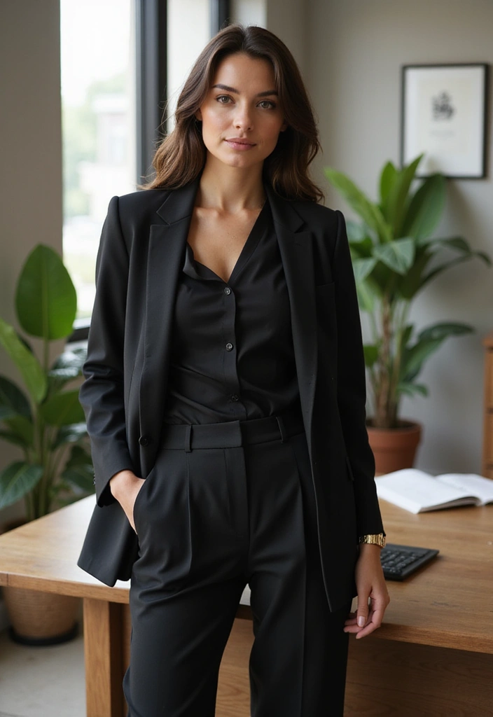 27 Stylish Black Long Sleeve Shirt Outfit For Every Occasion - 1. Chic Office Ensemble