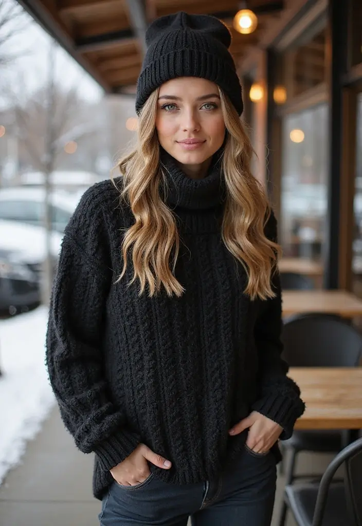 27 Stylish Black Long Sleeve Shirt Outfit For Every Occasion - 14. Cozy Layering for Winter
