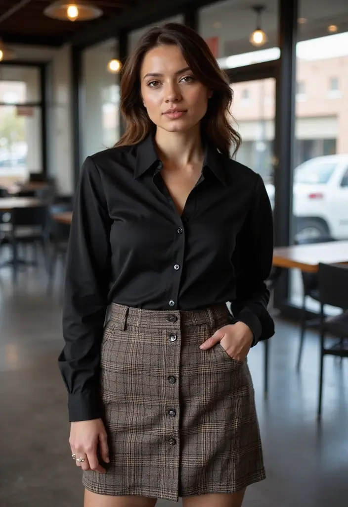 27 Stylish Black Long Sleeve Shirt Outfit For Every Occasion - 17. Polished with a Twist