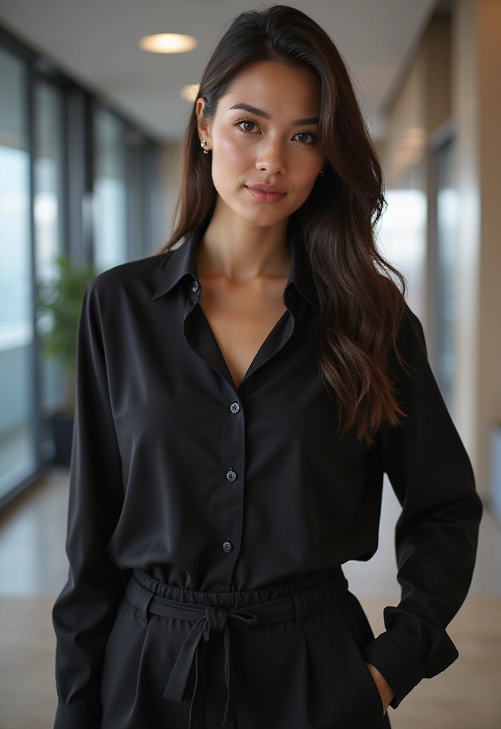 27 Stylish Black Long Sleeve Shirt Outfit For Every Occasion - 23. Business Casual