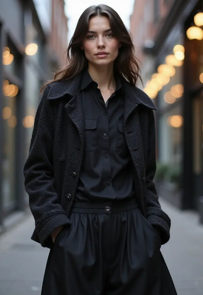 27 Stylish Black Long Sleeve Shirt Outfit For Every Occasion - 26. Textured Layers for Depth