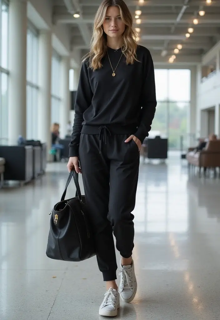 27 Stylish Black Long Sleeve Shirt Outfit For Every Occasion - 7. Effortless Travel Outfit