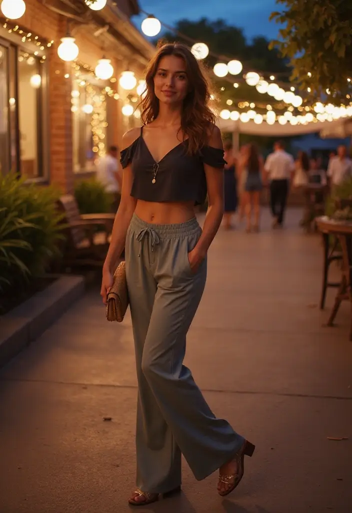 27 Stylish Flare Pants Outfit For Every Occasion - 24. Summer Nights Out