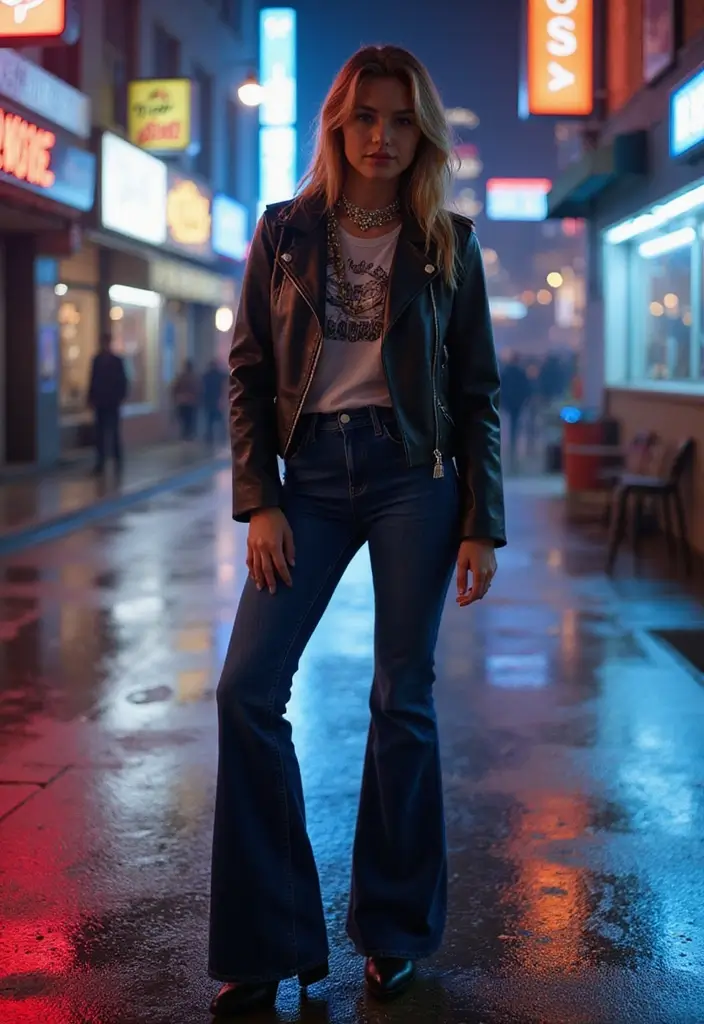 27 Stylish Flare Pants Outfit For Every Occasion - 9. Edgy Night Out