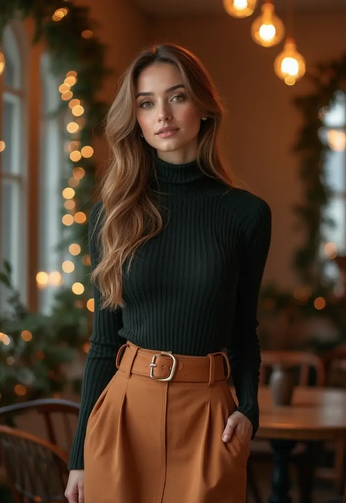 27 Winter Bridal Shower Outfits That Flatter Every Figure - 19. Timeless Turtleneck with High-Waisted Skirt