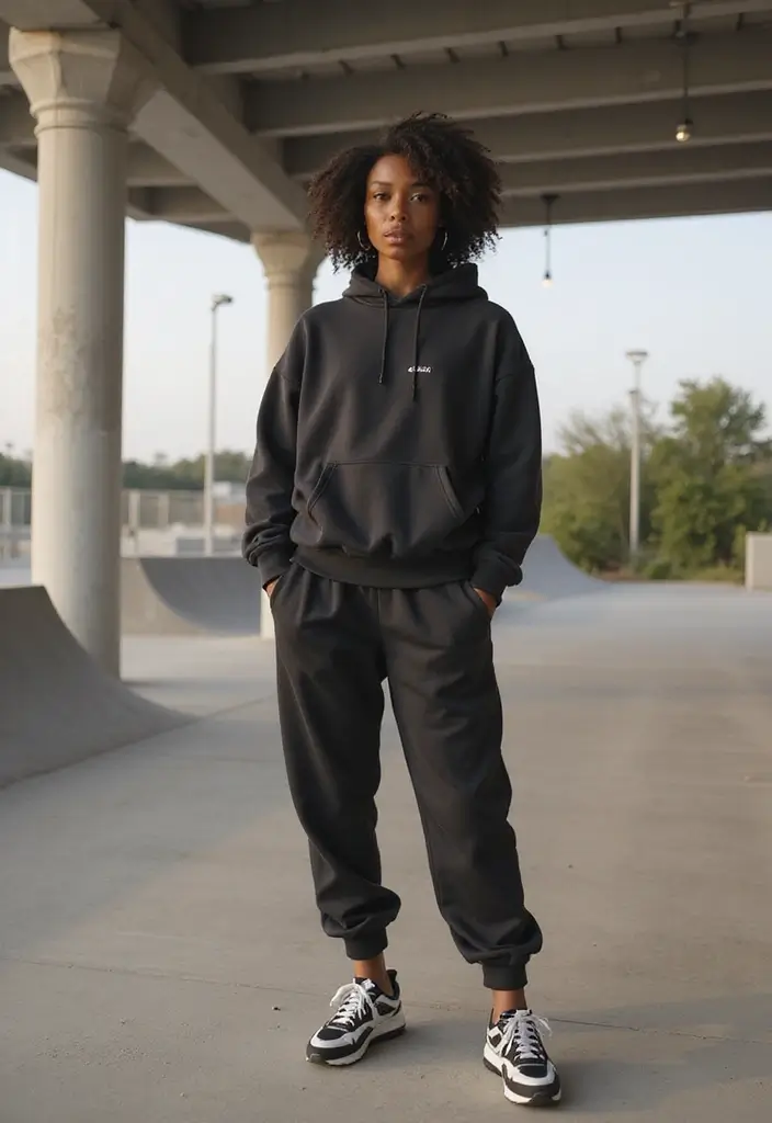 28 Amiri Shoes Outfit Black Women Inspirations For Real Life - 15. Sporty Layers with Amiri Sneakers