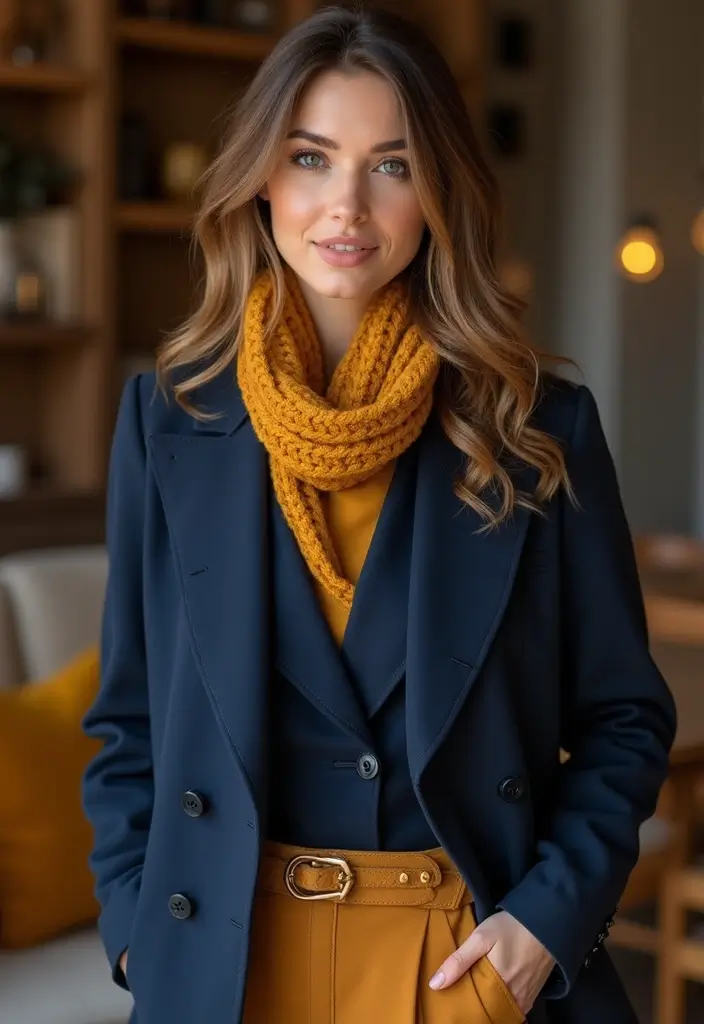 28 Azul Marino Combinacion Outfit Inspirations For Real Life - 15. Layered Navy with Mustard