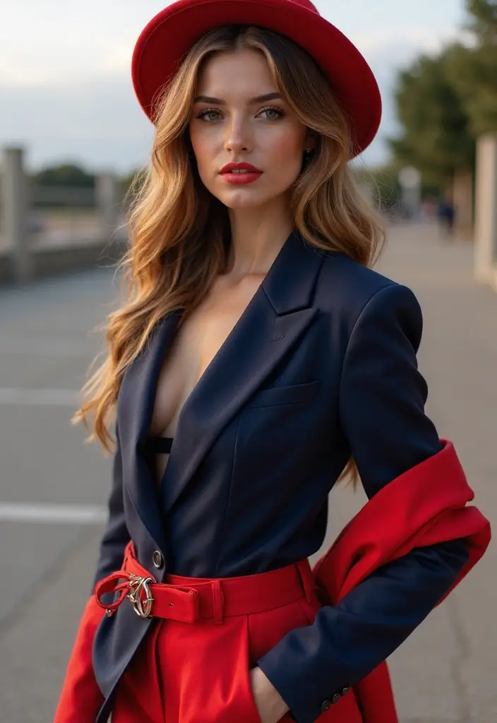 28 Azul Marino Combinacion Outfit Inspirations For Real Life - 17. Navy Blue with Bright Red