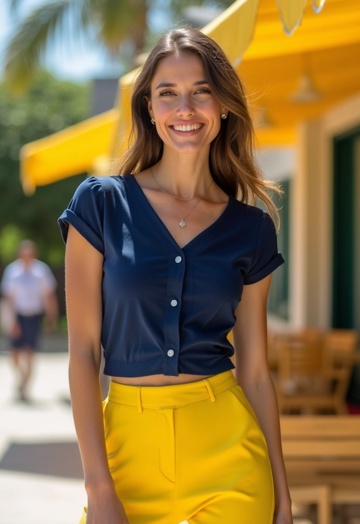 28 Azul Marino Combinacion Outfit Inspirations For Real Life - 25. Navy Blue with Bright Yellow
