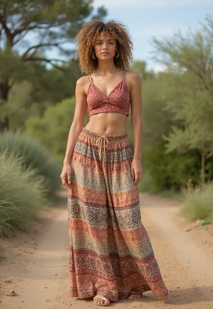 28 Fresh Girls Night Out Outfit Ideas Black Women Ideas You Need To Try - 10. Bohemian Style Maxi Skirt with Crop Top