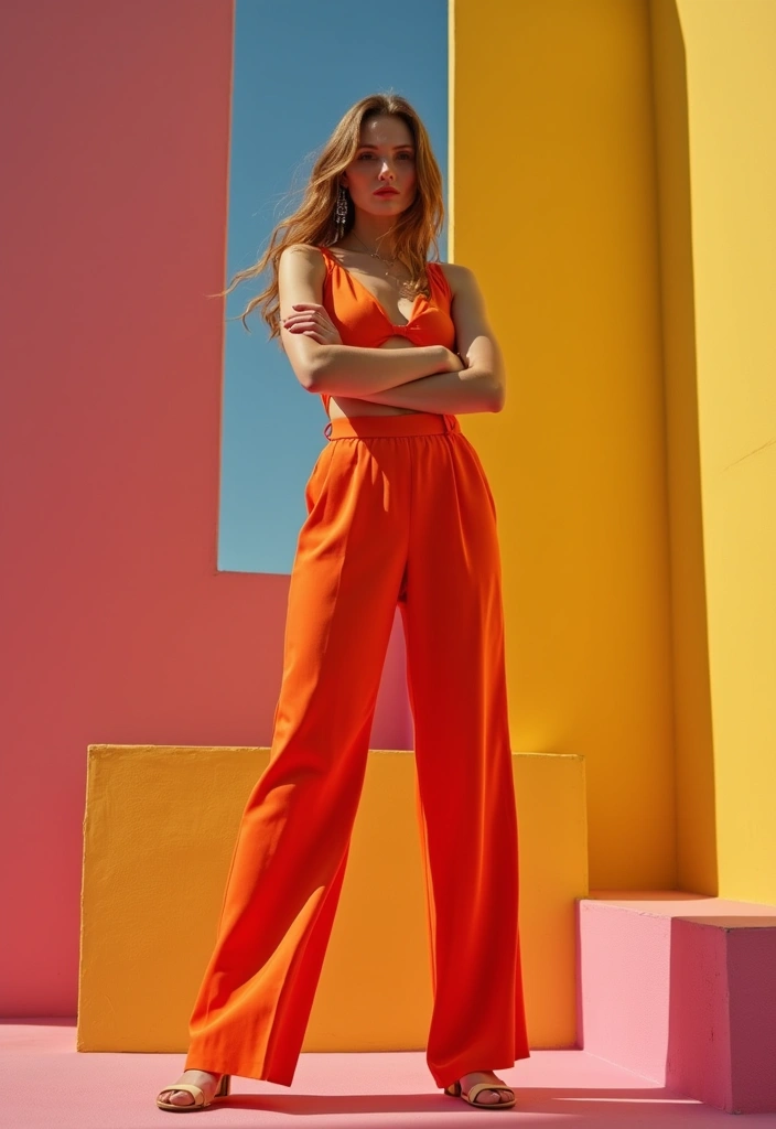 28 Fresh Girls Night Out Outfit Ideas Black Women Ideas You Need To Try - 13. Bright Colored Wide-Leg Pants with Simple Top