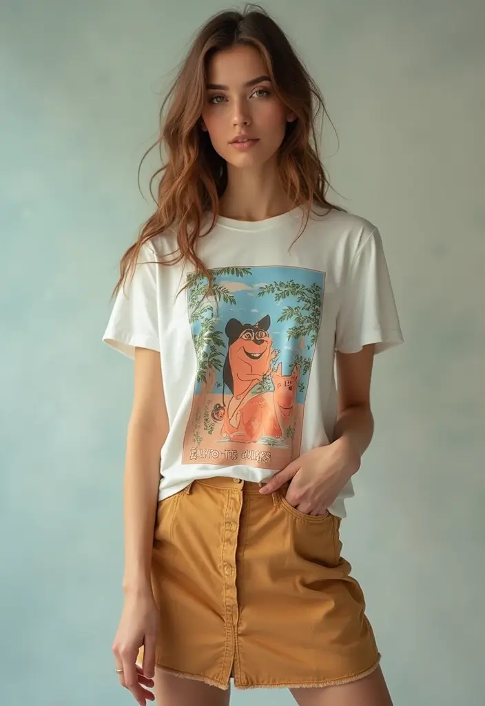 28 Fresh Girls Night Out Outfit Ideas Black Women Ideas You Need To Try - 27. Unique Graphic Tee with a Skirt