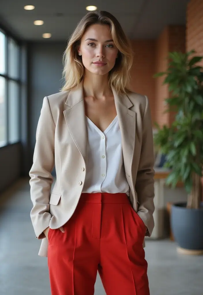 28 Outfit Pantalon Rojo That Flatter Every Figure - 2. The Chic Blazer Combo