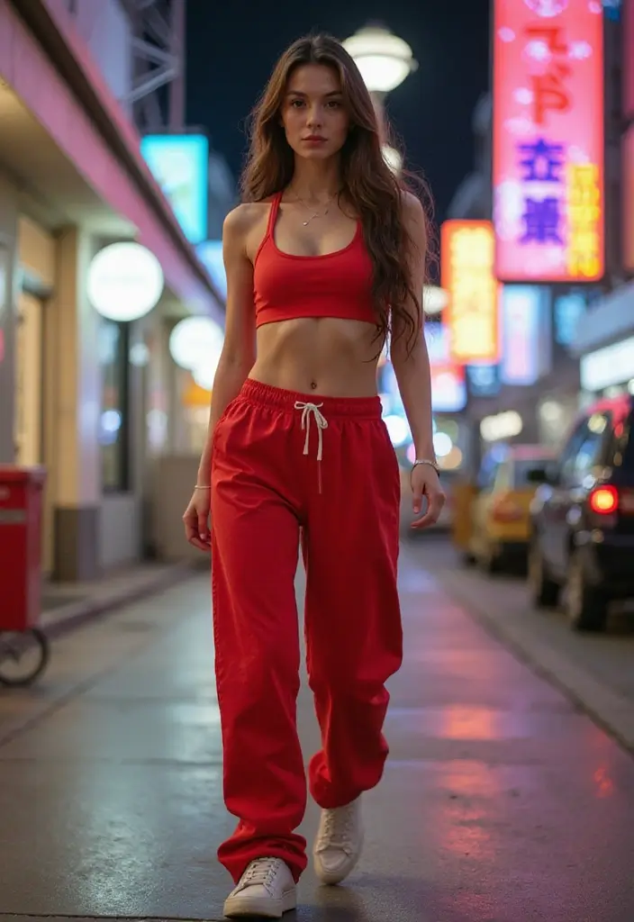 28 Outfit Pantalon Rojo That Flatter Every Figure - 4. Sporty Vibes with a Crop Top