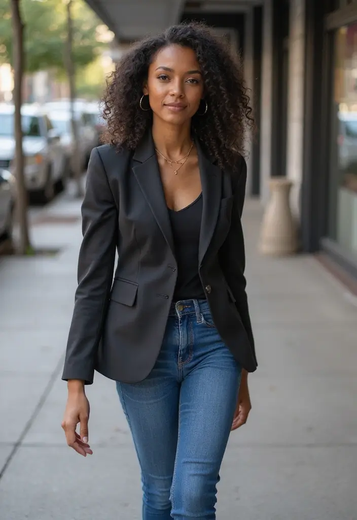 28 Trendy Movie Date Outfit Black Women To Refresh Your Closet - 19. Tailored Blazer and Jeans