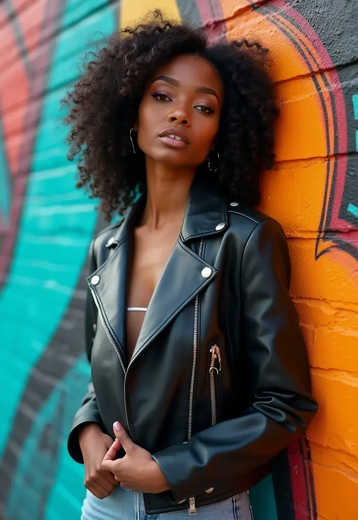 28 Trendy Movie Date Outfit Black Women To Refresh Your Closet - 8. Edgy Leather Jacket Look