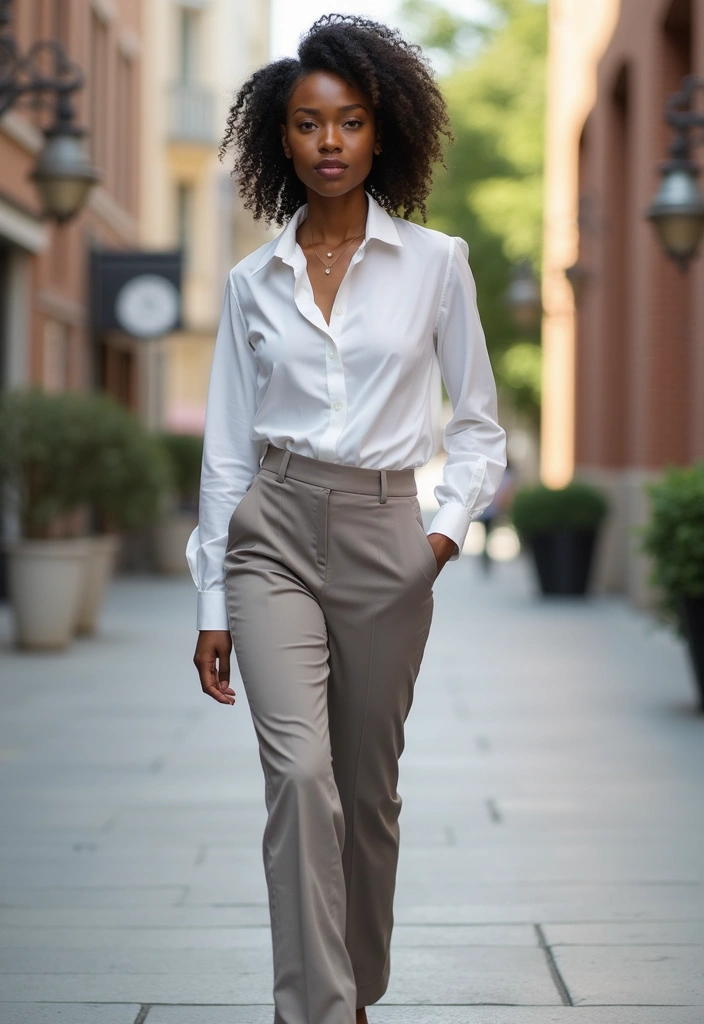 28 Trendy Movie Date Outfit Black Women To Refresh Your Closet - 9. Classic White Shirt & Trousers