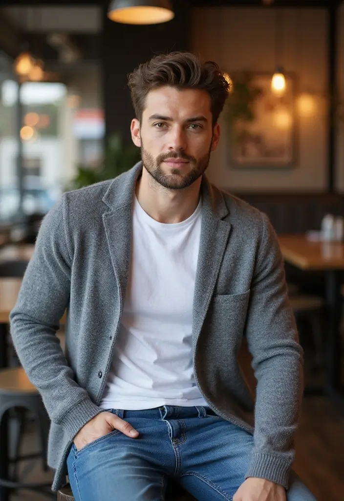 29 Cardigan Outfit Men That Flatter Every Figure - 1. Classic Grey Cardigan with Denim
