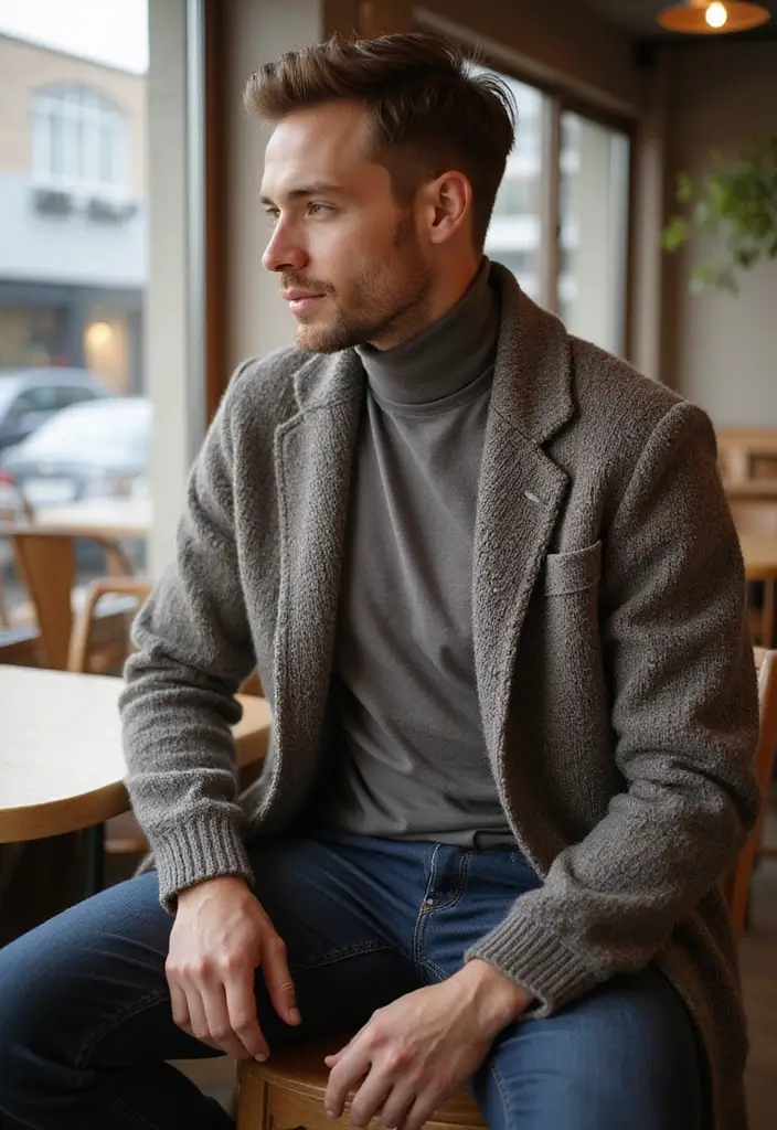 29 Cardigan Outfit Men That Flatter Every Figure - 10. Cozy Layering with a Shawl Cardigan