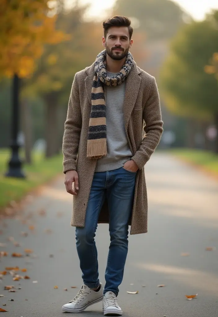 29 Cardigan Outfit Men That Flatter Every Figure - 15. Cardigan with a Scarf for Added Warmth