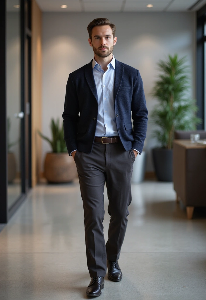 29 Cardigan Outfit Men That Flatter Every Figure - 22. Layering with a Button-Up Shirt