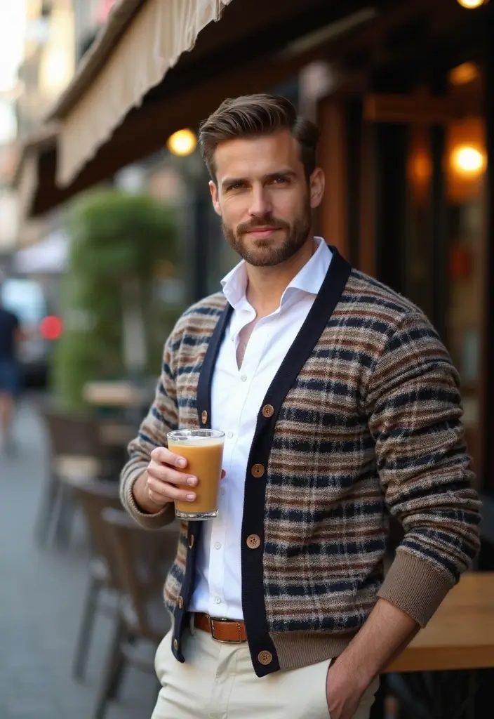 29 Cardigan Outfit Men That Flatter Every Figure - 5. Smart-Casual Look with a Checkered Cardigan