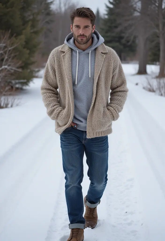 29 Cardigan Outfit Men That Flatter Every Figure - 6. Layering for Winter Warmth